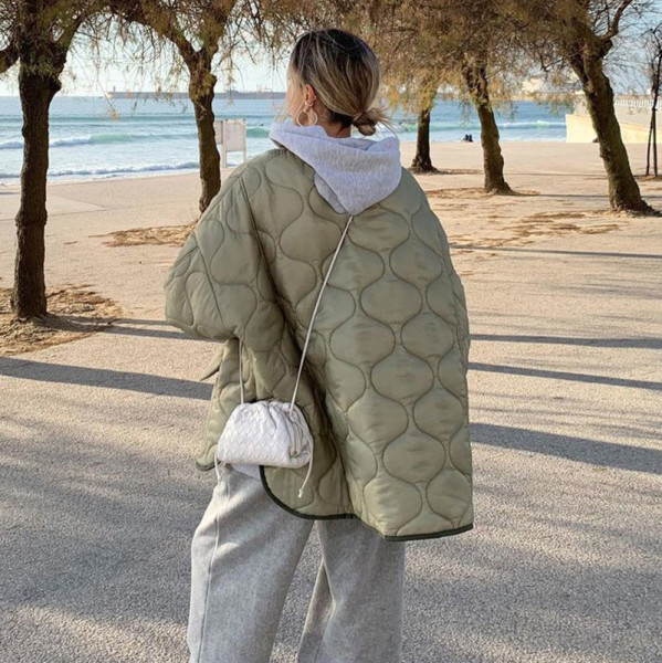 Women's 2021 autumn and winter new style commuting solid color button pocket loose coat cotton jacket A21TP425
