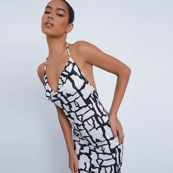 Women's 2021 Fall New Urban Casual Sling Printed Lace Backless Long Dress Q21DS525