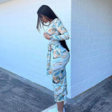 Women's 2021 Fall New Urban Casual Printed Round Neck Pullover Long Dress M21DS522