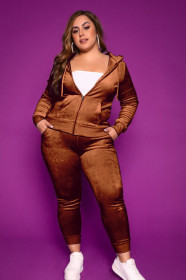 Plus size women's clothing autumn and winter new solid color Korean velvet casual two-piece suit J21S6092