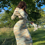 Women's 2021 Fall New Urban Casual Printed Round Neck Pullover Long Dress M21DS522