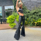 Women's 2021 Fall New Urban Casual Solid Color Low-Waist Lace-up Folded Flared Trousers M21PT465
