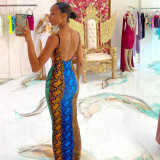 Women's Fall 2021 New Snake Print Contrast Color Halter Hollow Backless Dress R21DS465