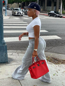 Fashion women's 2021 autumn new solid color high waist casual sports trousers wide leg trousers K21PT525