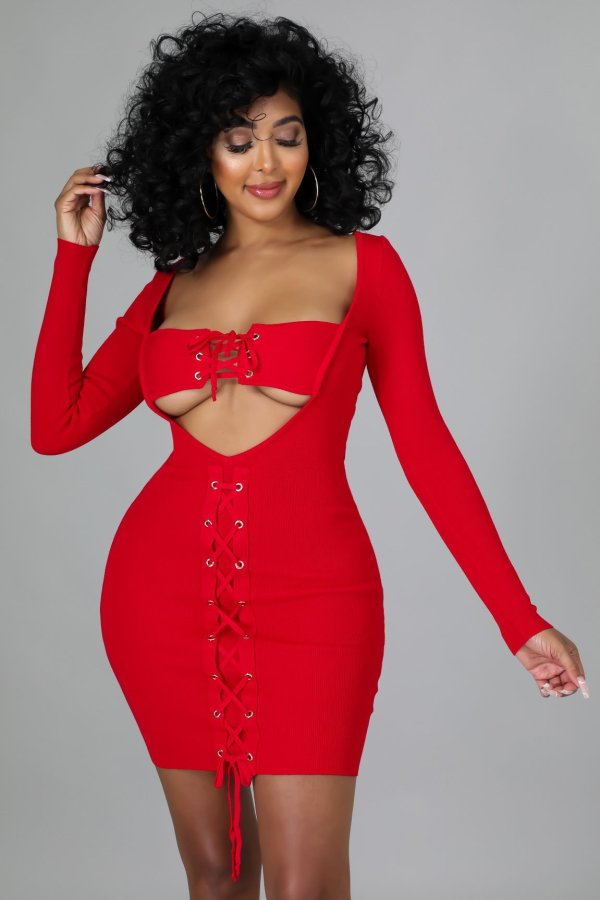 Autumn new style thread eyelet lace slim sexy dress Q21W965