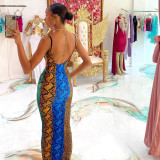 Women's Fall 2021 New Snake Print Contrast Color Halter Hollow Backless Dress R21DS465