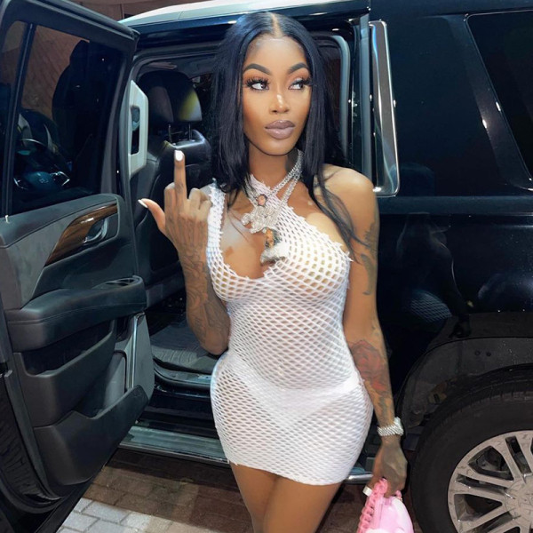 Women's Fall 2021 New One-shoulder Hollow Mesh Perspective Sexy Short Skirt Dress Women M21DS492