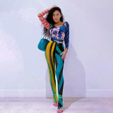 Women's Fall 2021 New Rainbow Stripe Slim Skinny High Waist Leggings Women K21PT544