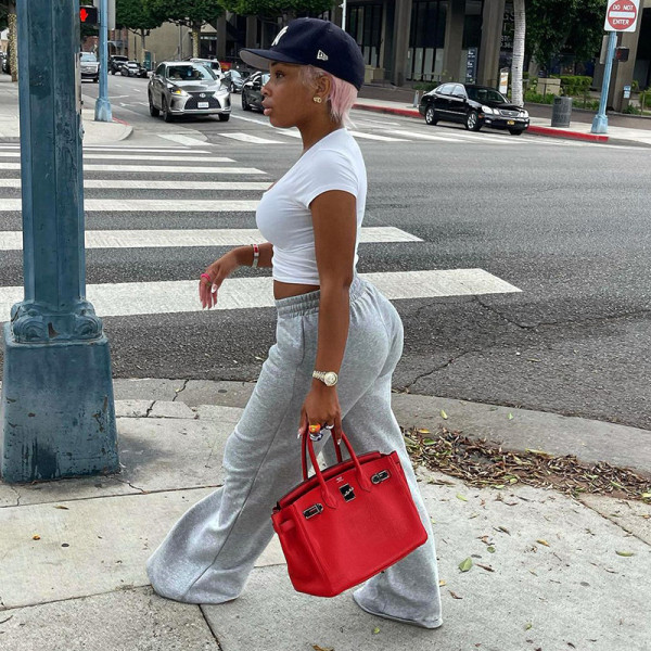 Fashion women's 2021 autumn new solid color high waist casual sports trousers wide leg trousers K21PT525