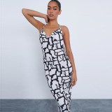 Women's 2021 Fall New Urban Casual Sling Printed Lace Backless Long Dress Q21DS525