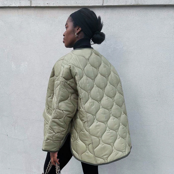 Women's 2021 autumn and winter new style commuting solid color button pocket loose coat cotton jacket A21TP425