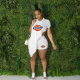Women's D.K Letter Offset Printing Fashion Sexy Casual Suit Two-piece Set OM9028