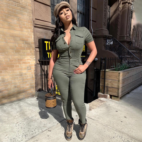 Workwear waist waist jumpsuit with buttons + six pockets YM211