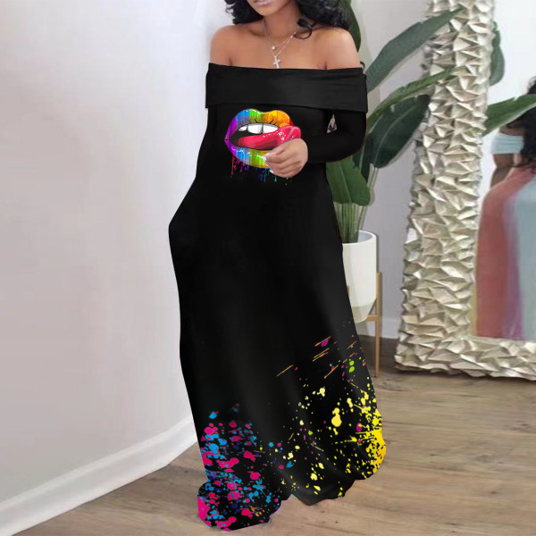 Plus size women's dress one shoulder print sexy dress H1688
