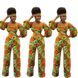 Geometric print sexy long-sleeved zipper suit two-piece OM6030