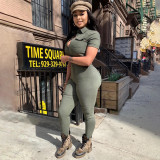 Workwear waist waist jumpsuit with buttons + six pockets YM211