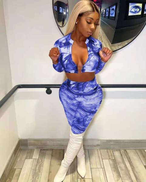 Women's smoke printing fashion sexy casual long suit two-piece suit OM1298