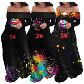 Plus size women's dress one shoulder print sexy dress H1688