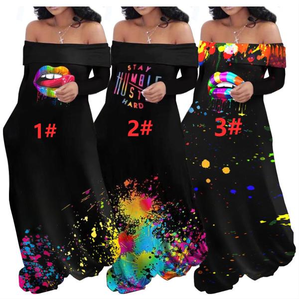 Plus size women's dress one shoulder print sexy dress H1688