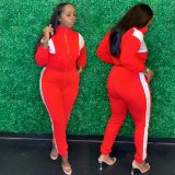 Fashion casual color contrast stitching sports two-piece suit drawstring YM153
