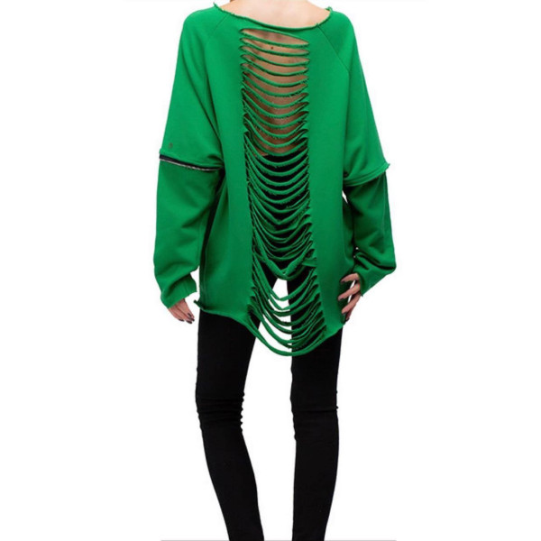 Autumn and winter solid color ripped holes and burnt flowers sexy sweater plus size women's clothing H1697