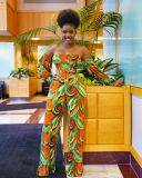 Geometric print sexy long-sleeved zipper suit two-piece OM6030
