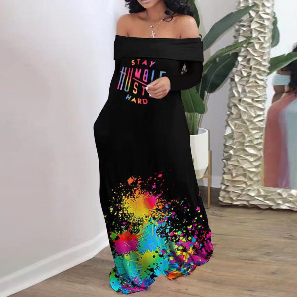 Plus size women's dress one shoulder print sexy dress H1688