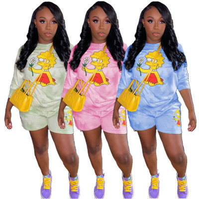 Women's cartoon digital printing fashion casual suit two-piece suit OM1988