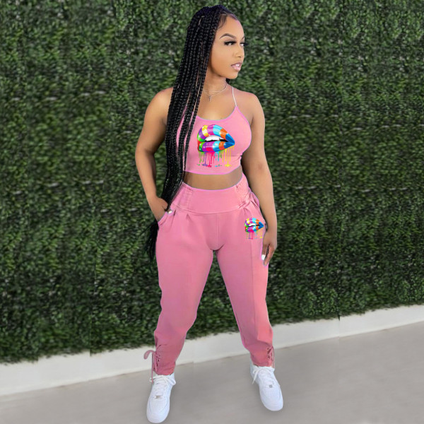 Plus size women's clothing suspenders sports fashion casual pants suit H1702