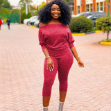 Women's solid color oblique shoulder fashion sexy casual jumpsuit OM1608