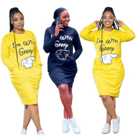 Autumn and winter women's letters digital printing fashion casual sexy dress OM1990