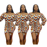 Women's sexy off-the-shoulder plaid print long-sleeved dress OM1658