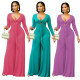 Pure color fashion sexy casual tie long sleeve jumpsuit OM1355