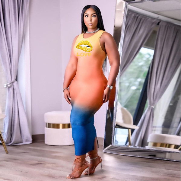 Explosive styles, summer new styles, gradient color plus size women's clothing, fashion sexy dresses H1703