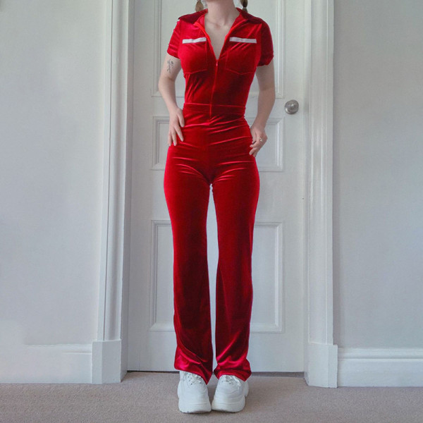 Fall 2021 new women's fashion velvet high-waisted butt-fitting straight-leg casual jumpsuit women K21Q06835