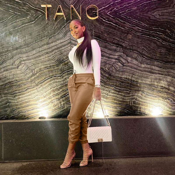 Fashion women's leggings all-match drawstring leather pants OL96077