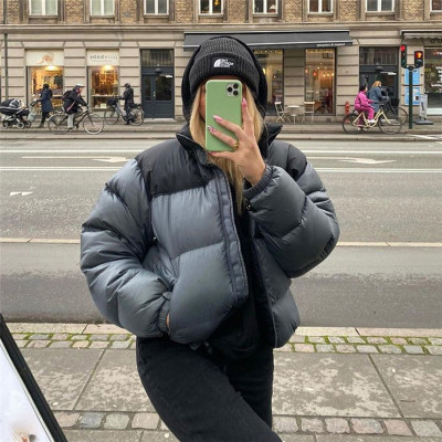 2021 autumn and winter new women's fashion stand-up collar contrast stitching slimming thin street shooting thick padded jacket women K21L06218