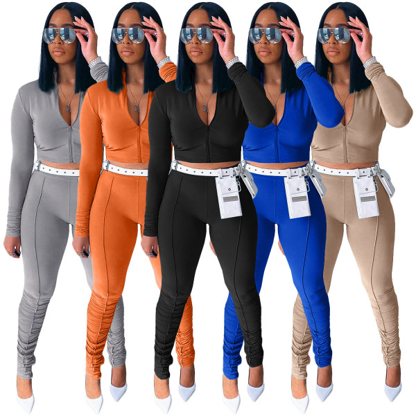 Women's autumn new style long-sleeved pleated pants casual sports suit L266