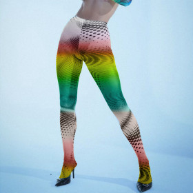 2021 autumn women's new sexy mesh see-through digital printing high-waist tight-fitting casual pants K21P05544
