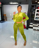 Velvet fabric pocket zipper leisure sports suit L268