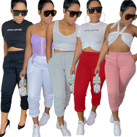 Women's padded sweater fabric, sports and leisure drawstring leggings pants BN205