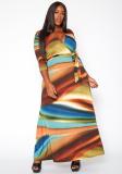 Printed autumn and winter V-neck fashion plus size women's dress Y81340 