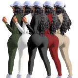 Letter Embroidered Long Sleeve Trousers Turtleneck Set Solid Color Hole Strip Two-piece Set W8242