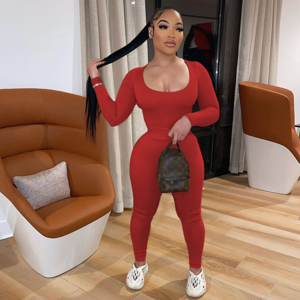 Women's autumn and winter elastic brushed fabric suit sexy U-neck long-sleeved trousers two-piece female W8240-1