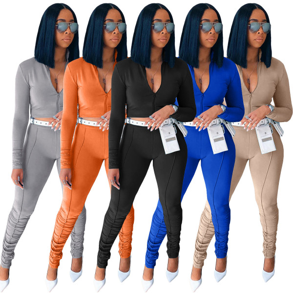 Women's autumn new style long-sleeved pleated pants casual sports suit L266