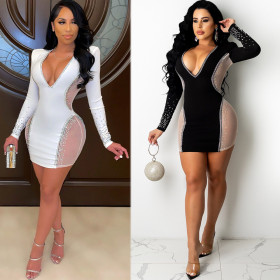 Women's dress, hot diamond, perspective, slim dress SK6016