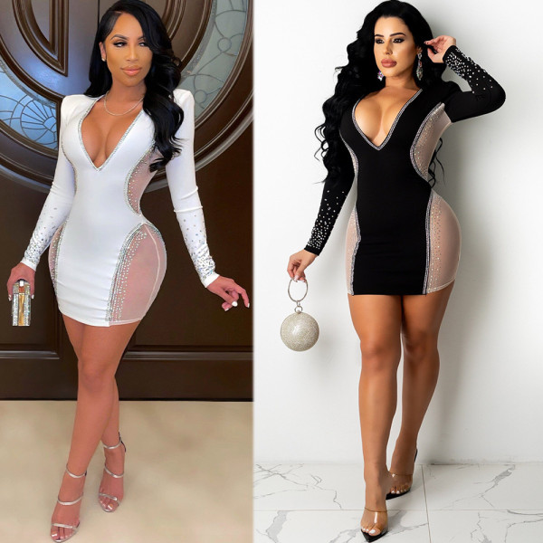Women's dress, hot diamond, perspective, slim dress SK6016