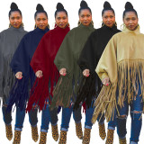Fashion solid color long-sleeved fringed top VK2210