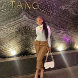 Fashion women's leggings all-match drawstring leather pants OL96077