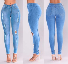 Women's jeans with ripped stretch denim feet pants OL721347